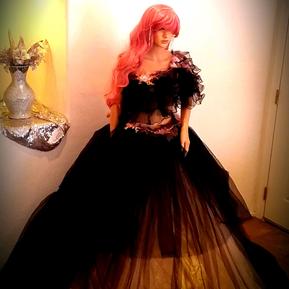 "KEIRA" Black & Blush Gothic Wedding Ballgown Set